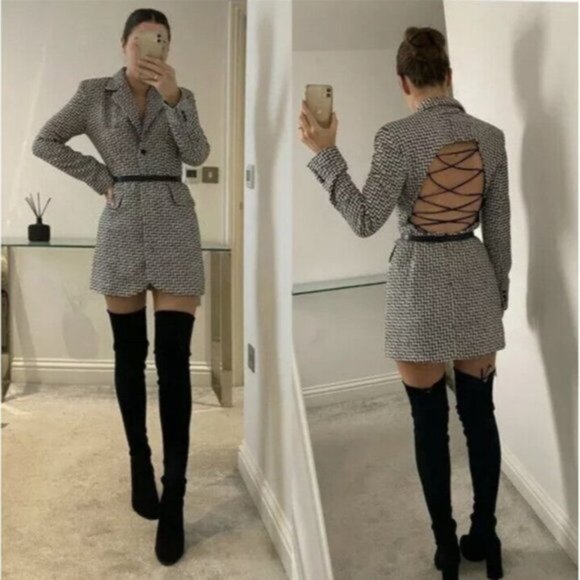 NWT Zara Houndstooth Blazer Dress Black / White 8342/334 Women Size XS - Picture 14 of 16